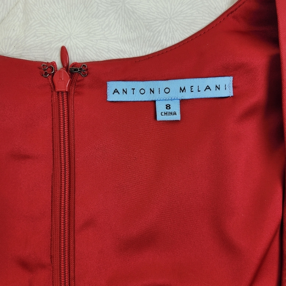 Antonio Melani red satin fitted dress cap sleeves square neckline fancy NWT 8 - Picture 4 of 11